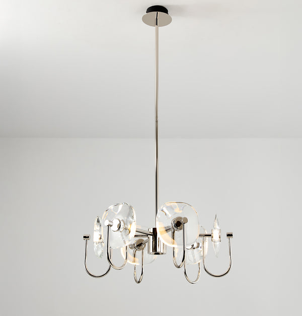 Üsküp 6'lı Şeffaf Kristal Krom Salon Avize