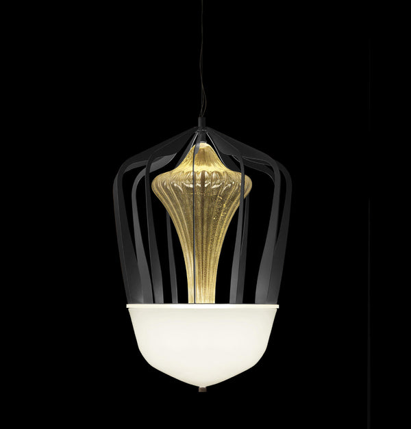 Monako Bal Ve Beyaz Cam Siyah Metal Sarkıt Avize