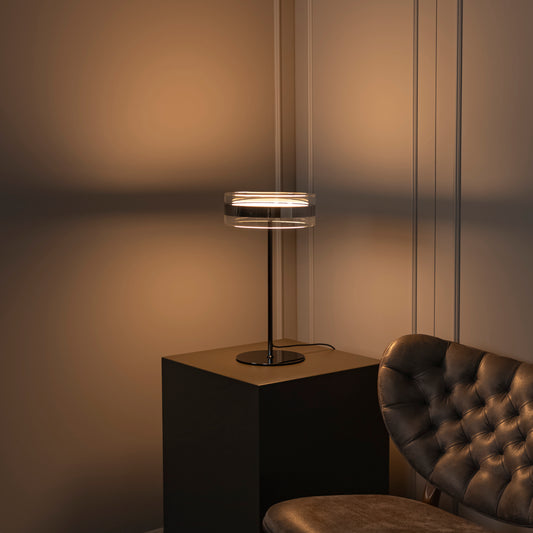 Berlin Platin Paslanmaz Şeffaf Cam Masa Lambası