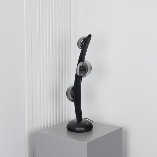 Kinşasa Siyah Deri Üç Füme Camlı Masa Lambası