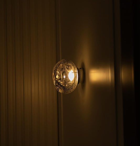 Odense Kabarcıklı Basık Füme Cam Krom Led Aplik