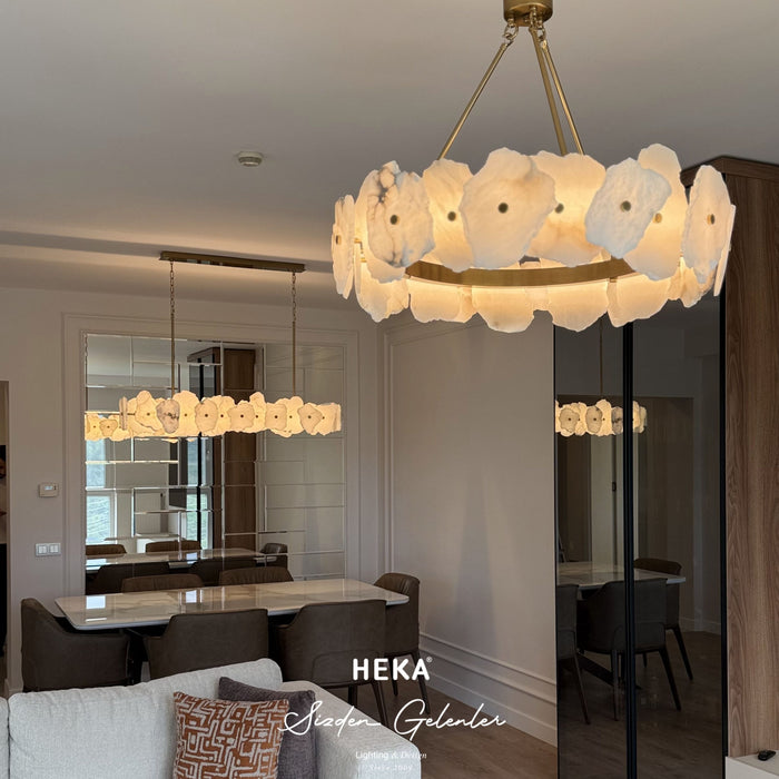 Anvers Eskitme Beyaz Mermer LED Salon Avize - 1