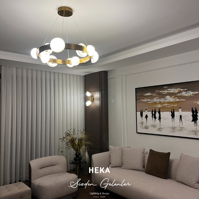 Hartum Mermer Eskitme Yuvarlak Avize - 3