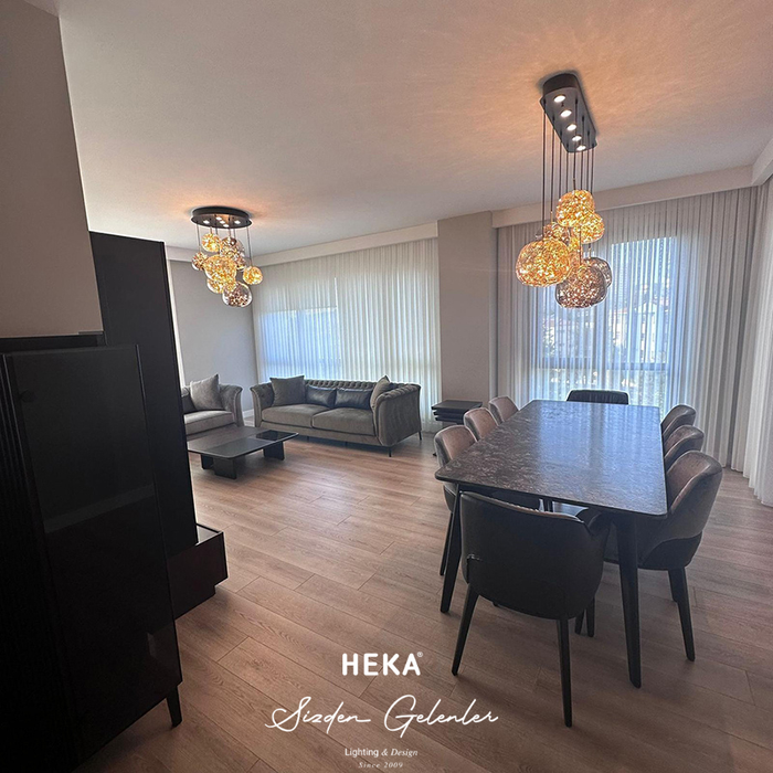 Viyana Göktaşı Bal Eskitme Cam LED Sarkıt Avize 30 cm - 1