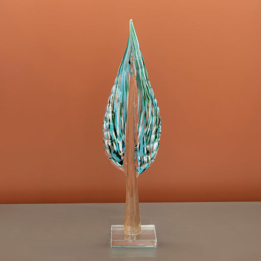 Yeşil Mavi Yaprak Dekor Orta Boy 13x8x49 cm