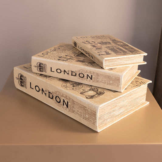 Londra Üçlü Krem Rengi Kitap Kutusu