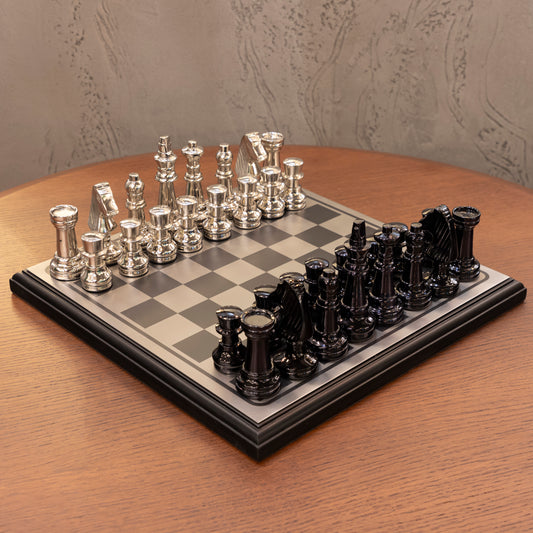 Kingdom Gümüş Siyah Küçük Satranç Seti 30X30X5 cm