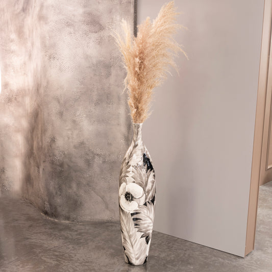 Siyah Çiçek Desenli Küçük Vazo 22X87 cm