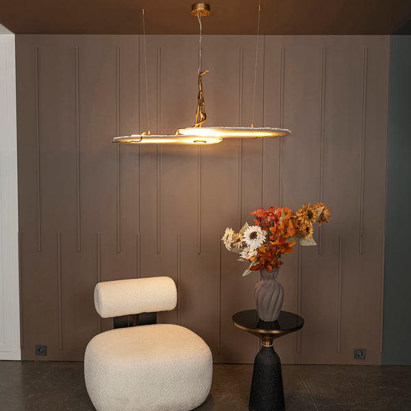 Albatre Pirinç Mermer Dikdörtgen Avize