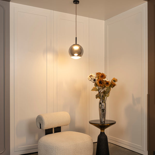 Ruby Tekli Füme Cam Küre Sarkıt Avize - Medium