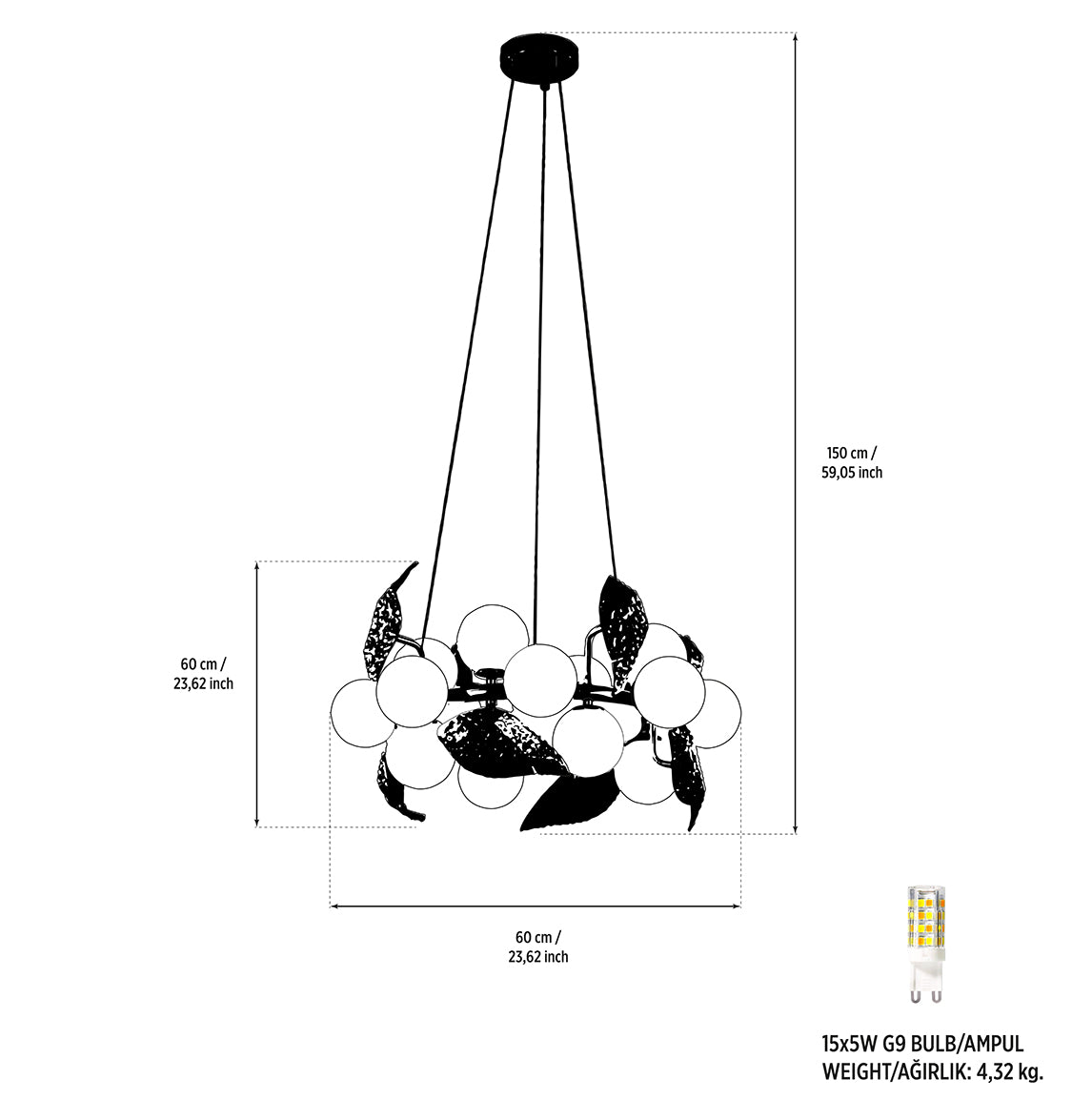 Doha 15'li Gold Avize