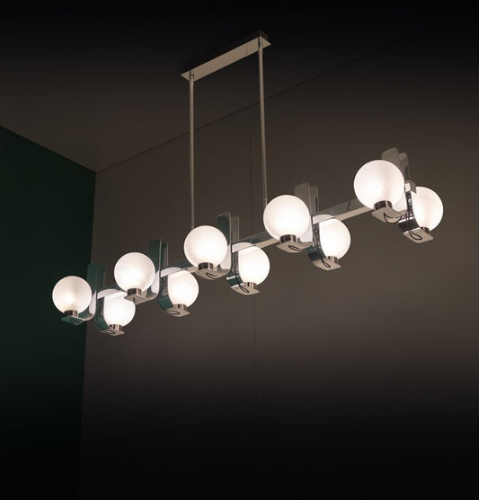 Havana Krom-Platin 10'lu Soft Cam Yemek Masa Üstü Avize 120 cm
