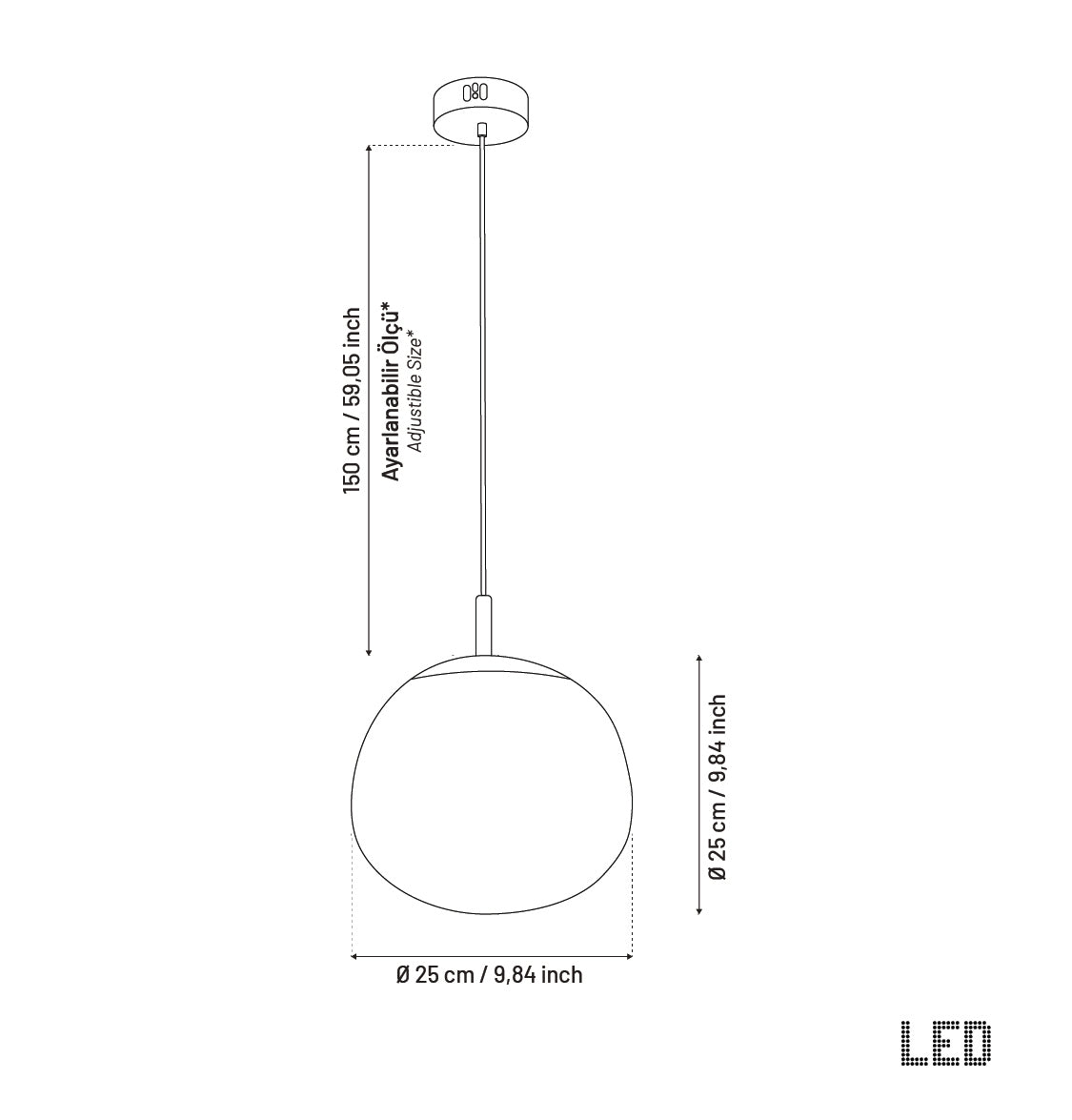 Viyana Göktaşı Bal Eskitme Cam LED Sarkıt Avize 25 cm