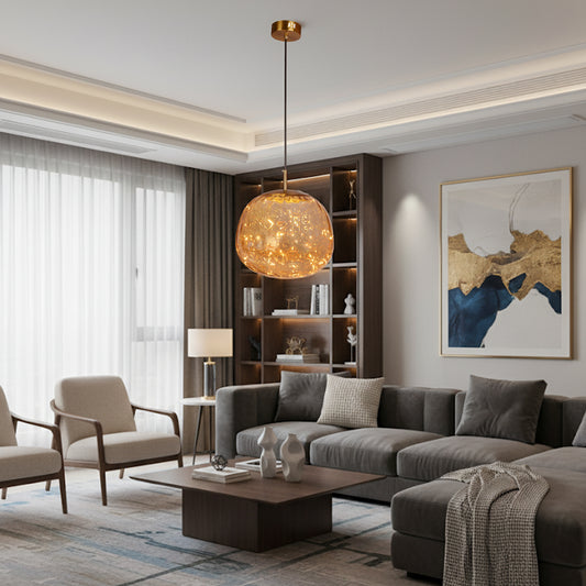 Viyana Göktaşı Bal Eskitme Cam LED Sarkıt Avize 25 cm