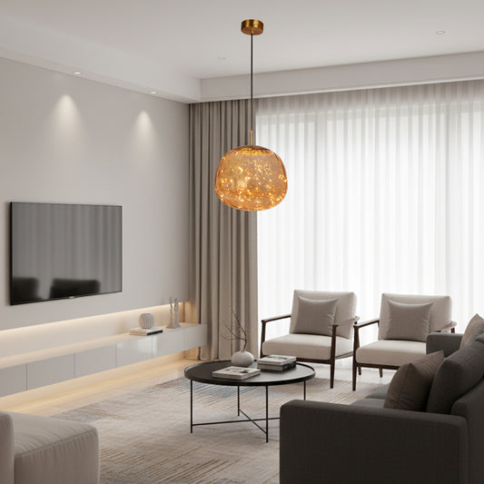 Viyana Göktaşı Bal Eskitme Cam LED Sarkıt Avize 30 cm