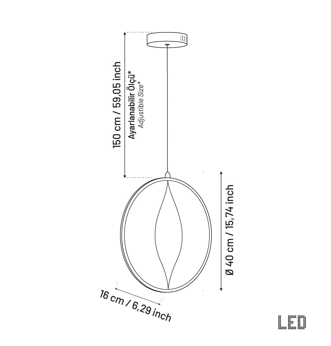Asena Tekli Akrilik LED Sarkıt Avize 40 cm