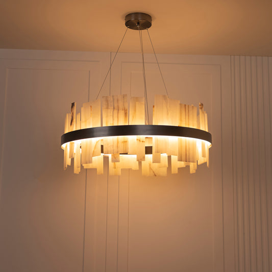 Ekho Salon Mermer Platin Sarkıt Avize 80 cm