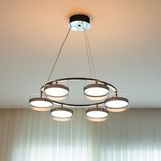 Berlin 6'lı Platin Paslanmaz Şeffaf Cam Salon Avize