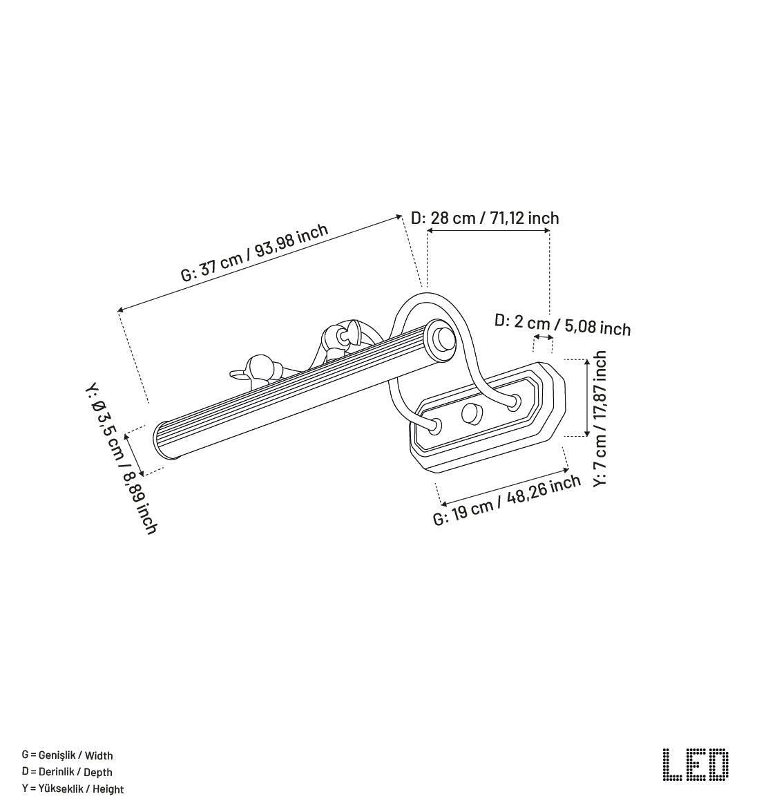 Leda Eskitme Led Aplik 37 cm