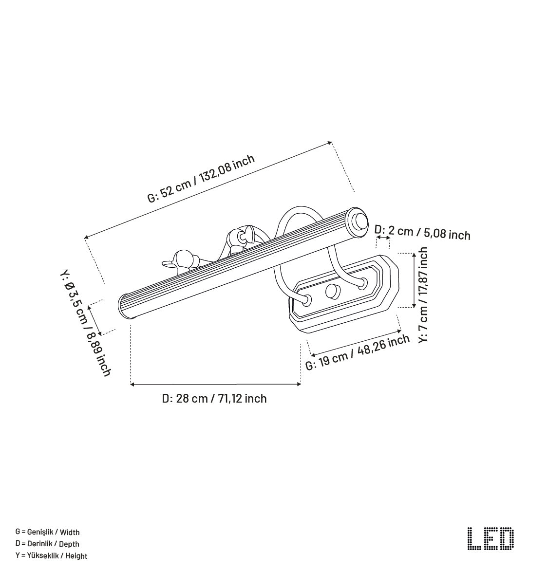 Leda Eskitme Led Aplik 52 cm