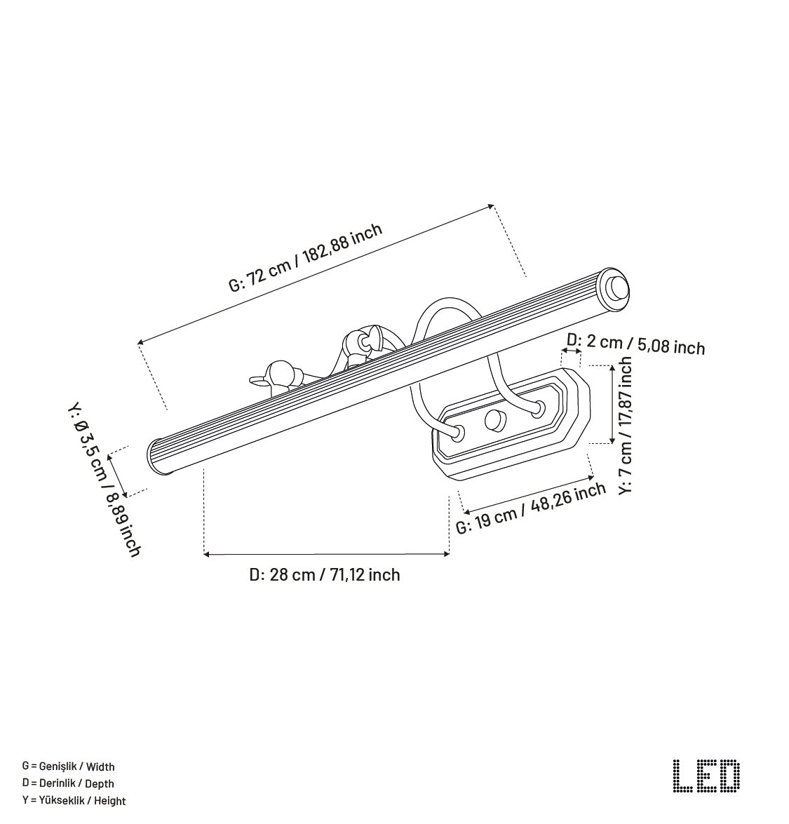 Leda Eskitme Led Aplik 72 cm