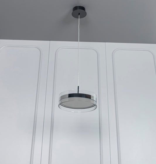 Berlin Platin Paslanmaz Şeffaf Cam Sarkıt Avize 30 cm