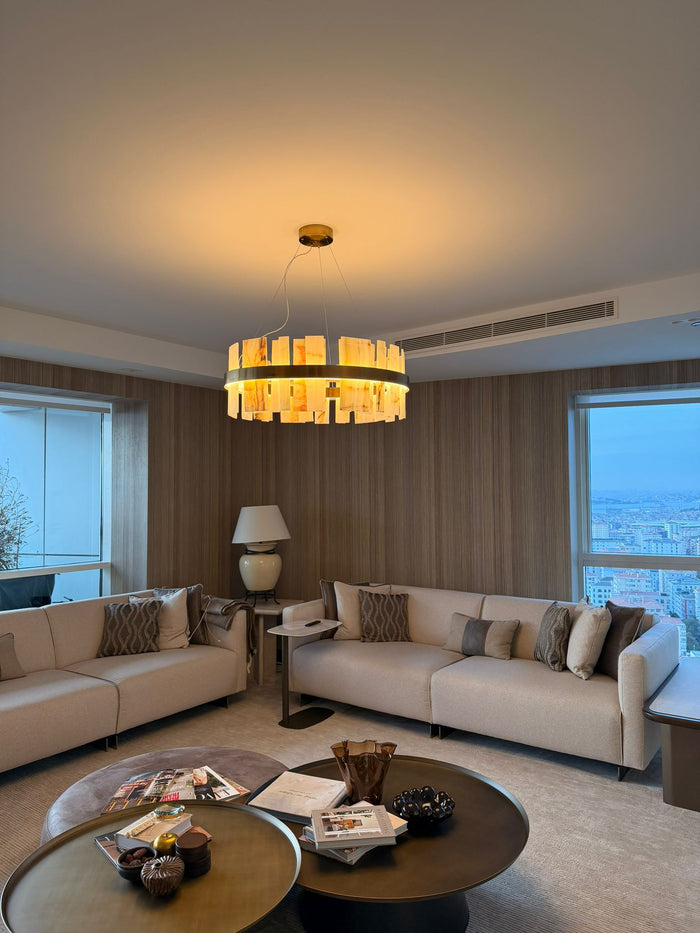 Ekho Salon Mermer Platin Sarkıt Avize 80 cm - 2