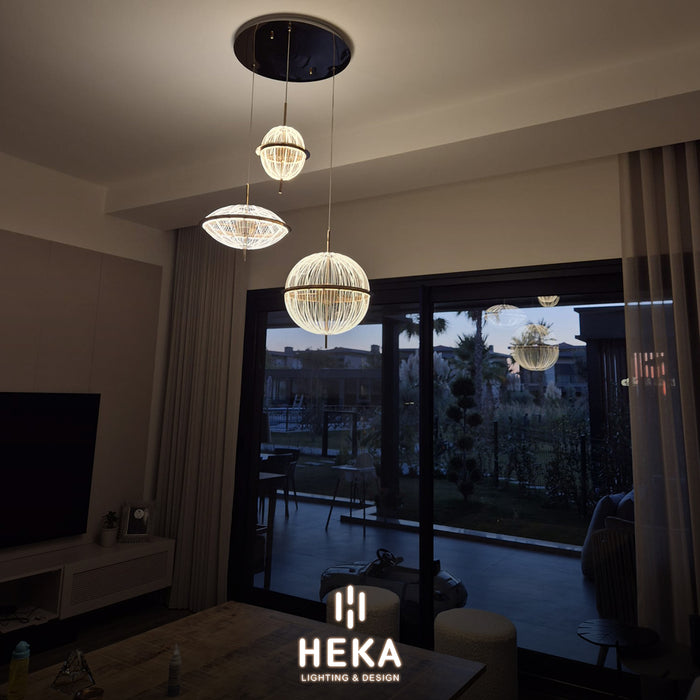 Carina Tekli Basık Şeffaf Akrilik Altın Sarkıt Avize 40 cm - 1