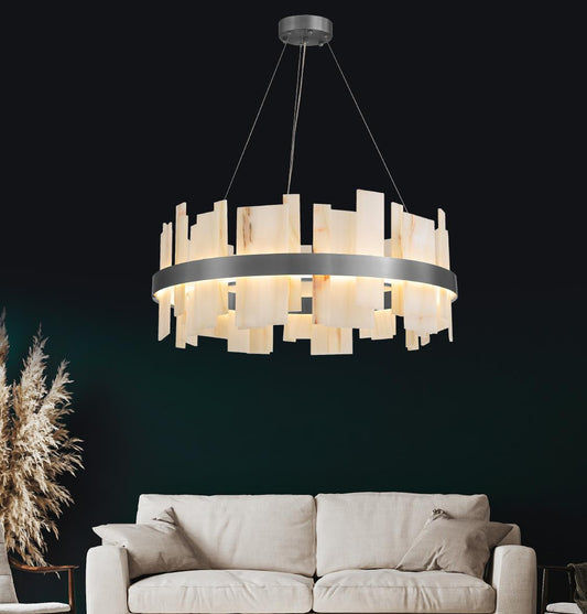 Ekho Salon Mermer Platin Sarkıt Avize 80 cm