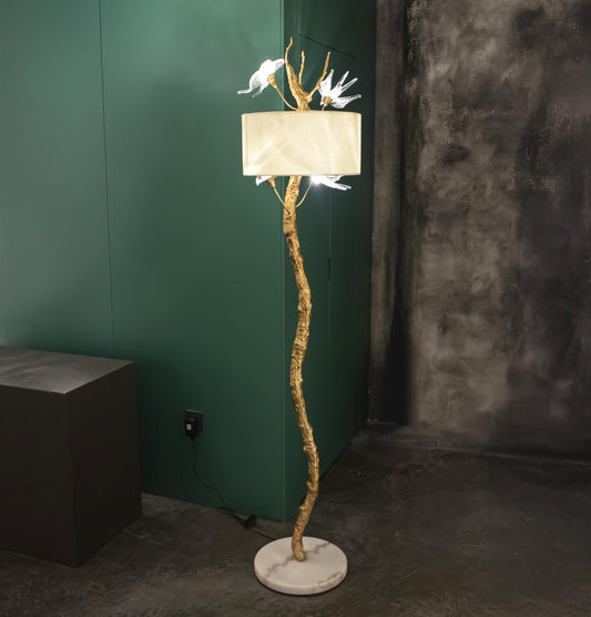 Peru Pirinç Şeffaf Kırlangıç Cam Lambader 194cm