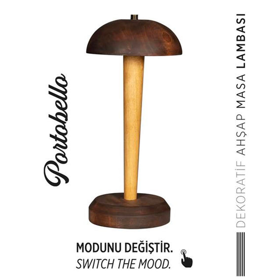 Portobello 3 Renkli Wenge Şarjlı Dokunmatik Ahşap Masa Lambası