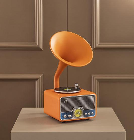 Turuncu-Krom  Gramofon -  Mini Müzik Çalar